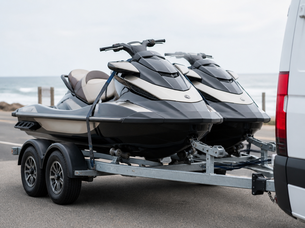 Два джет ски на ремарке транспорт | Two jet skis trailer transport Europe | Zwei Jetskis Transport Anhänger Europa